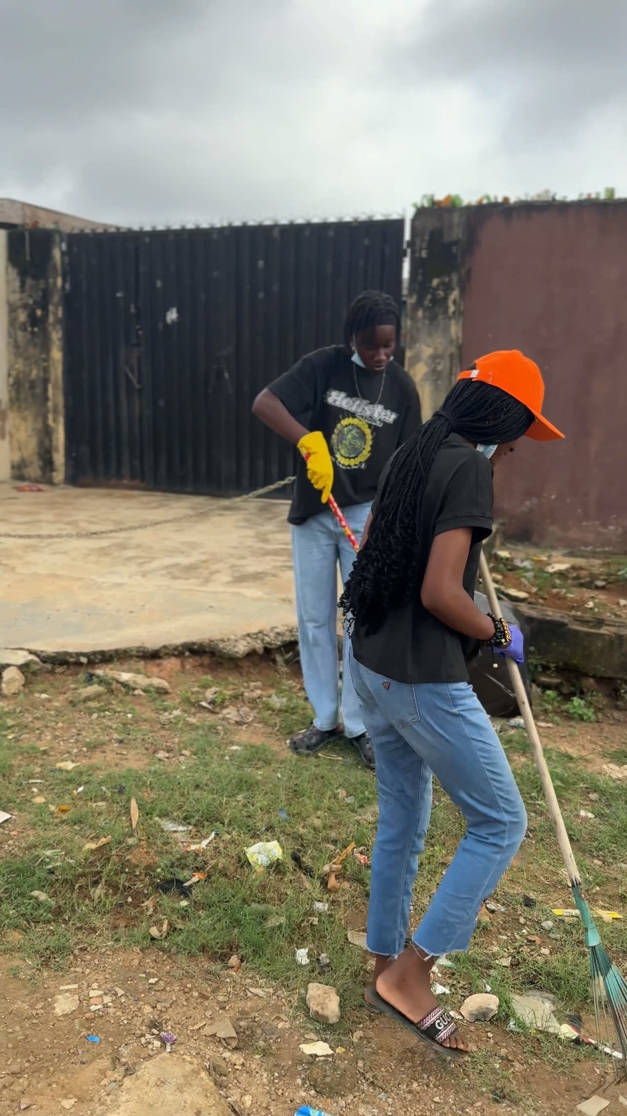 The community cleanup team at work outdoors