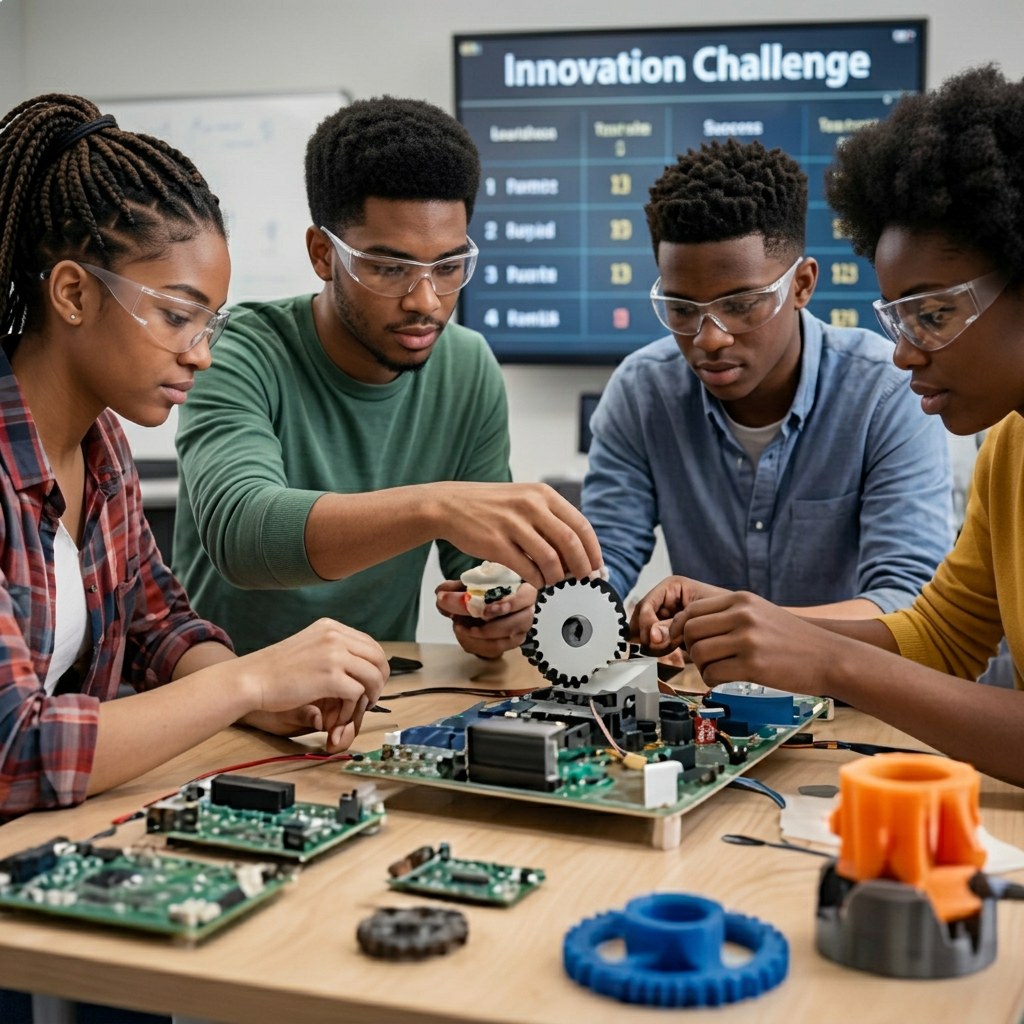 Young people working together on an innovation challenge
